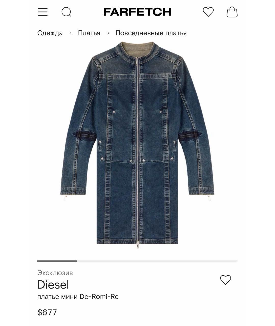 DIESEL Темно-синее хлопковое повседневное платье, фото 4