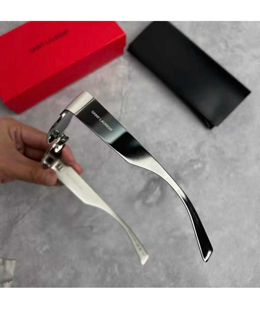 SAINT LAURENT Серебряные металлические солнцезащитные очки, фото 4