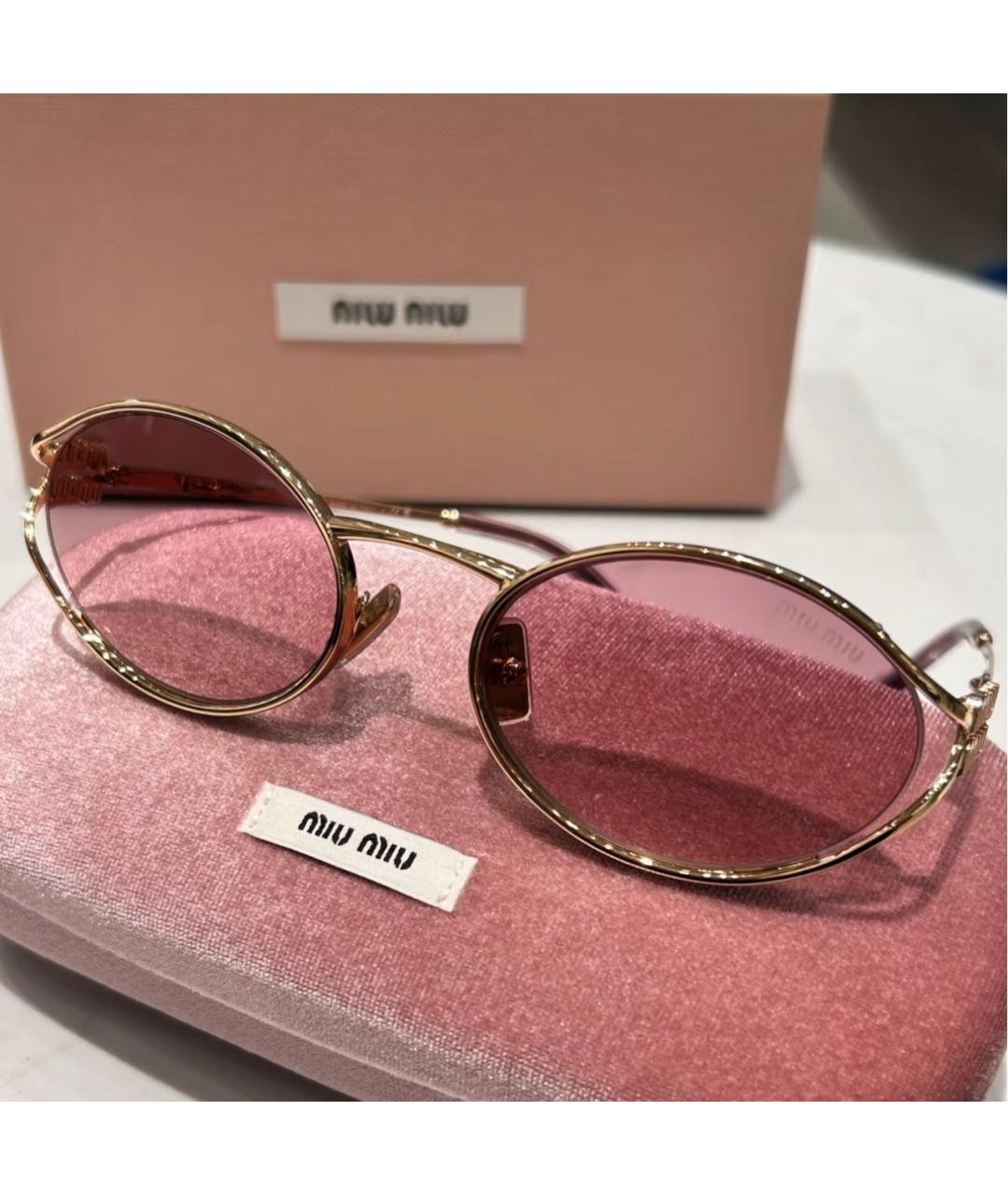 MIU MIU Золотые металлические солнцезащитные очки, фото 6