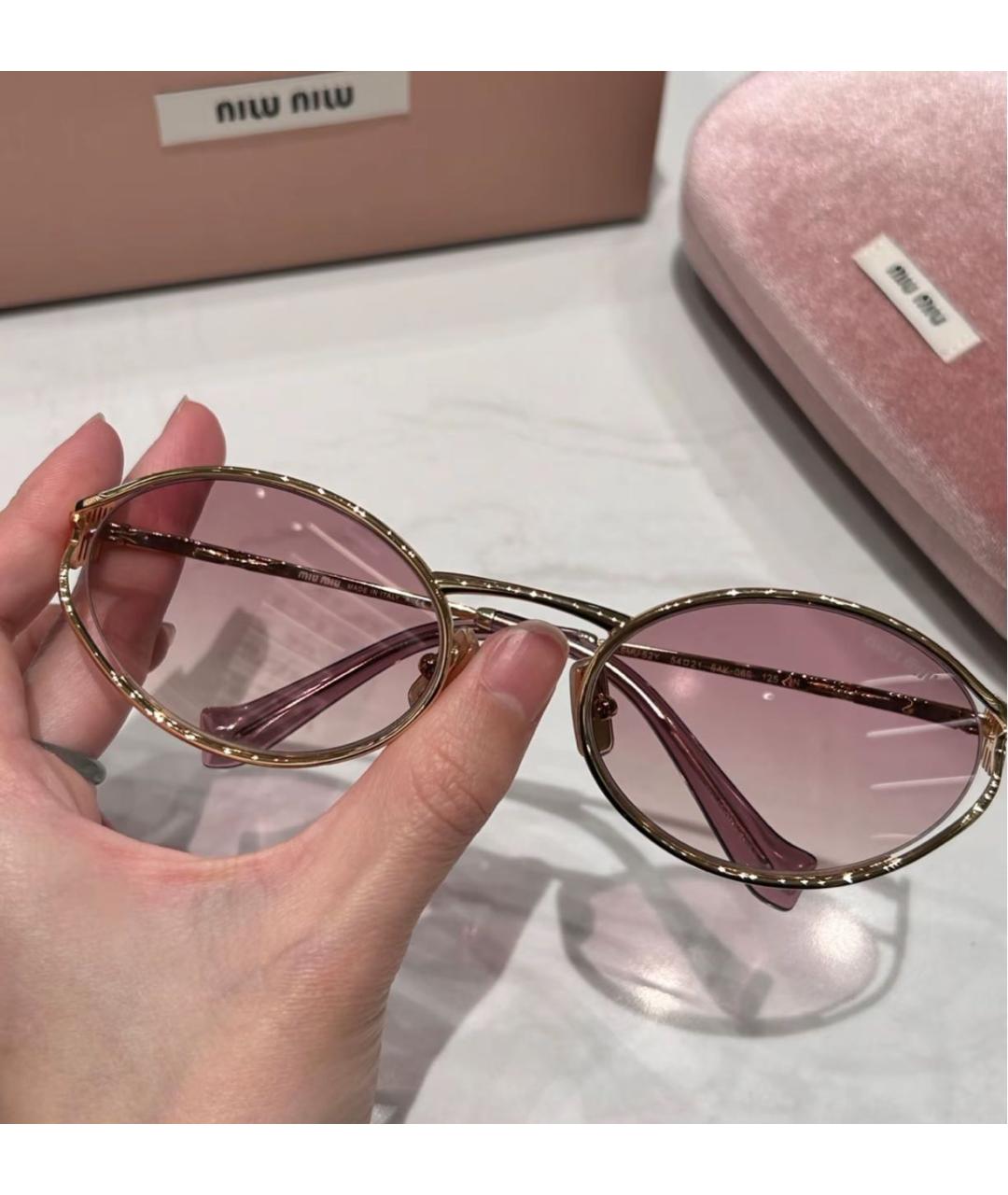 MIU MIU Золотые металлические солнцезащитные очки, фото 7