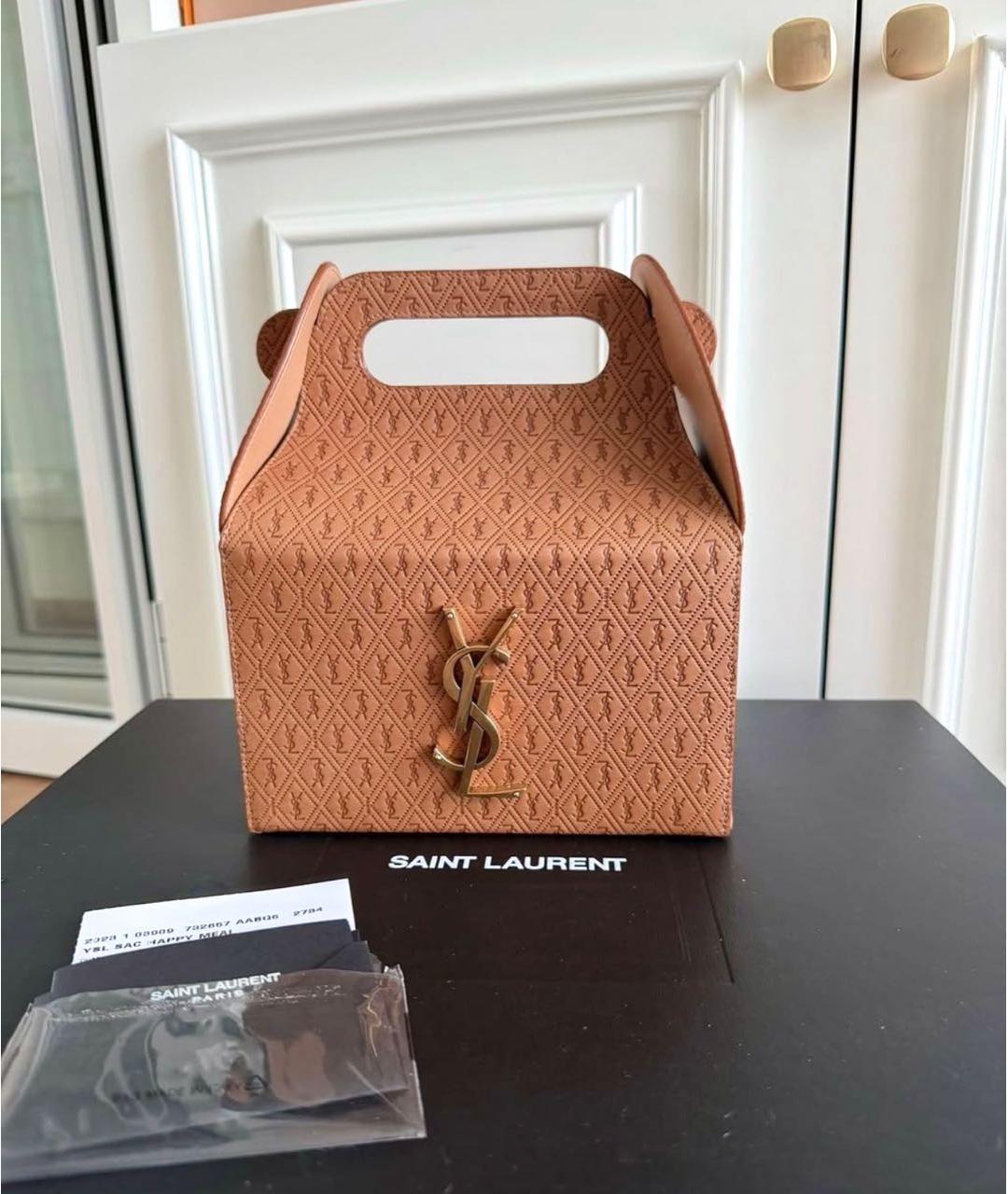 SAINT LAURENT Бежевая кожаная сумка с короткими ручками, фото 2