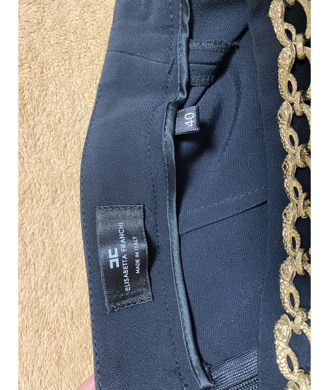 ELISABETTA FRANCHI Черные полиэстеровые брюки узкие, фото 3