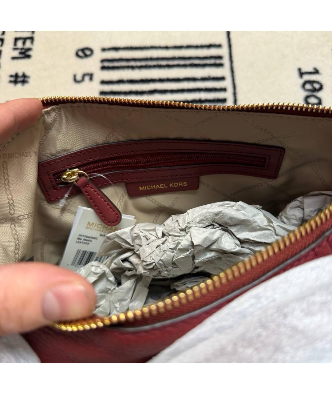 MICHAEL KORS Бордовая кожаная сумка через плечо, фото 4