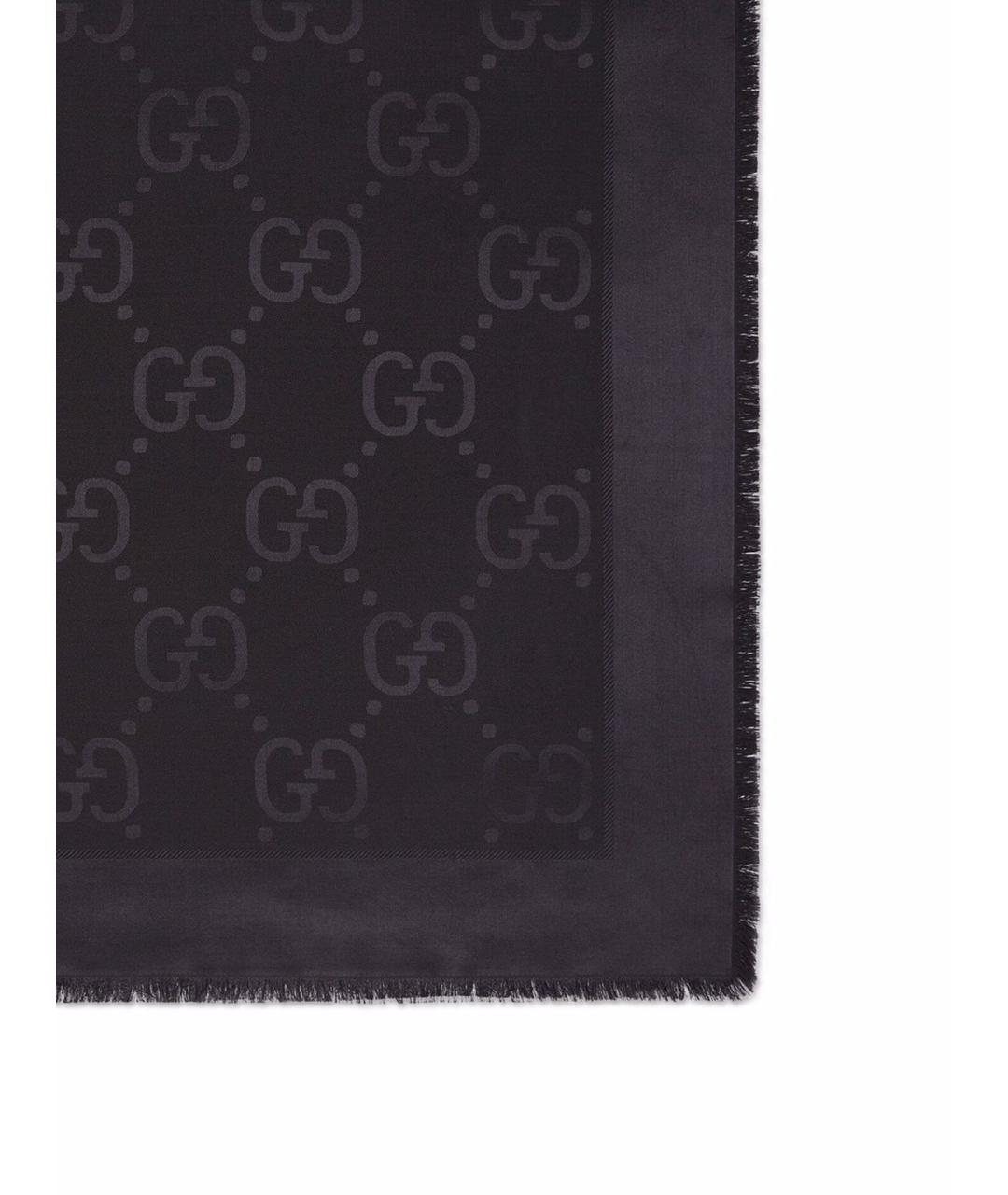 GUCCI Черный шерстяной шарф, фото 4