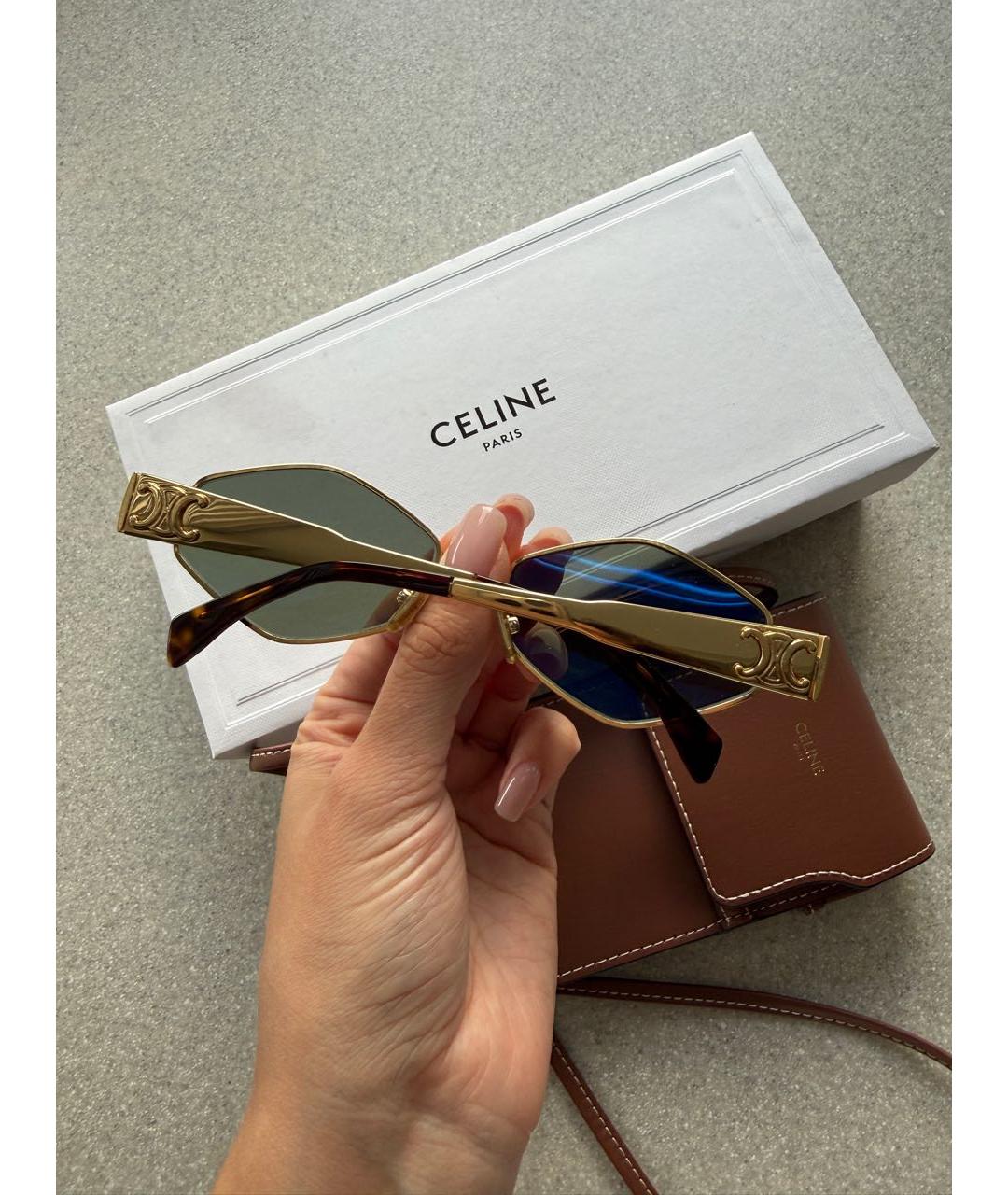 CELINE Золотые металлические солнцезащитные очки, фото 2
