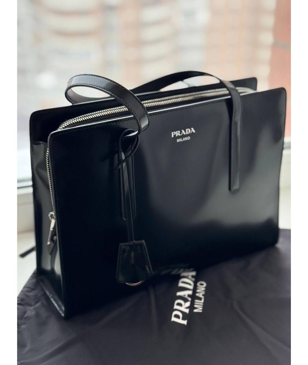 PRADA Черная кожаная сумка тоут, фото 9