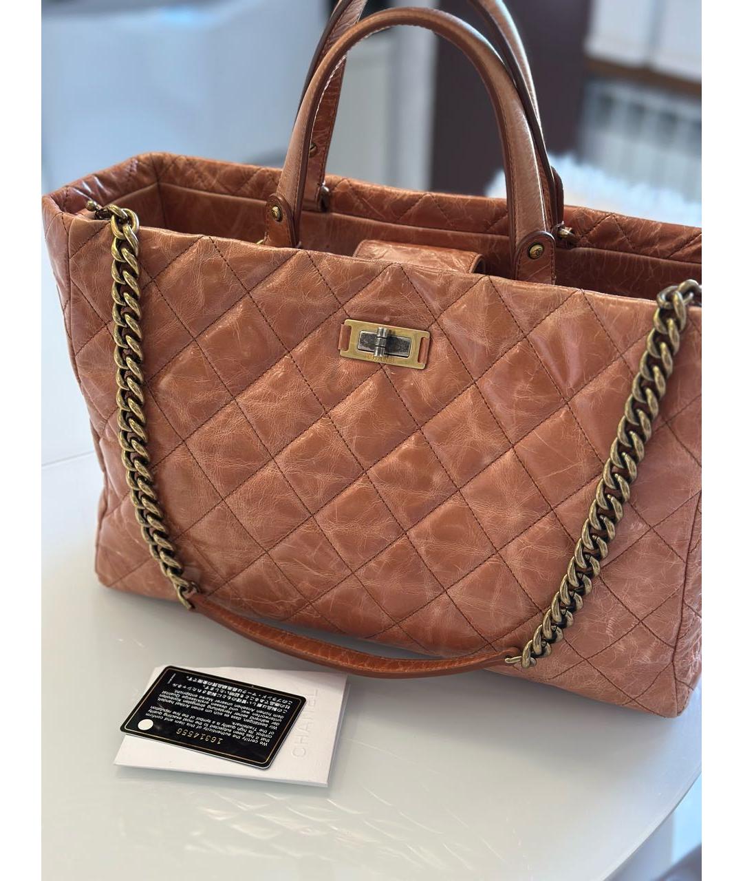 CHANEL Оранжевая кожаная сумка с короткими ручками, фото 5