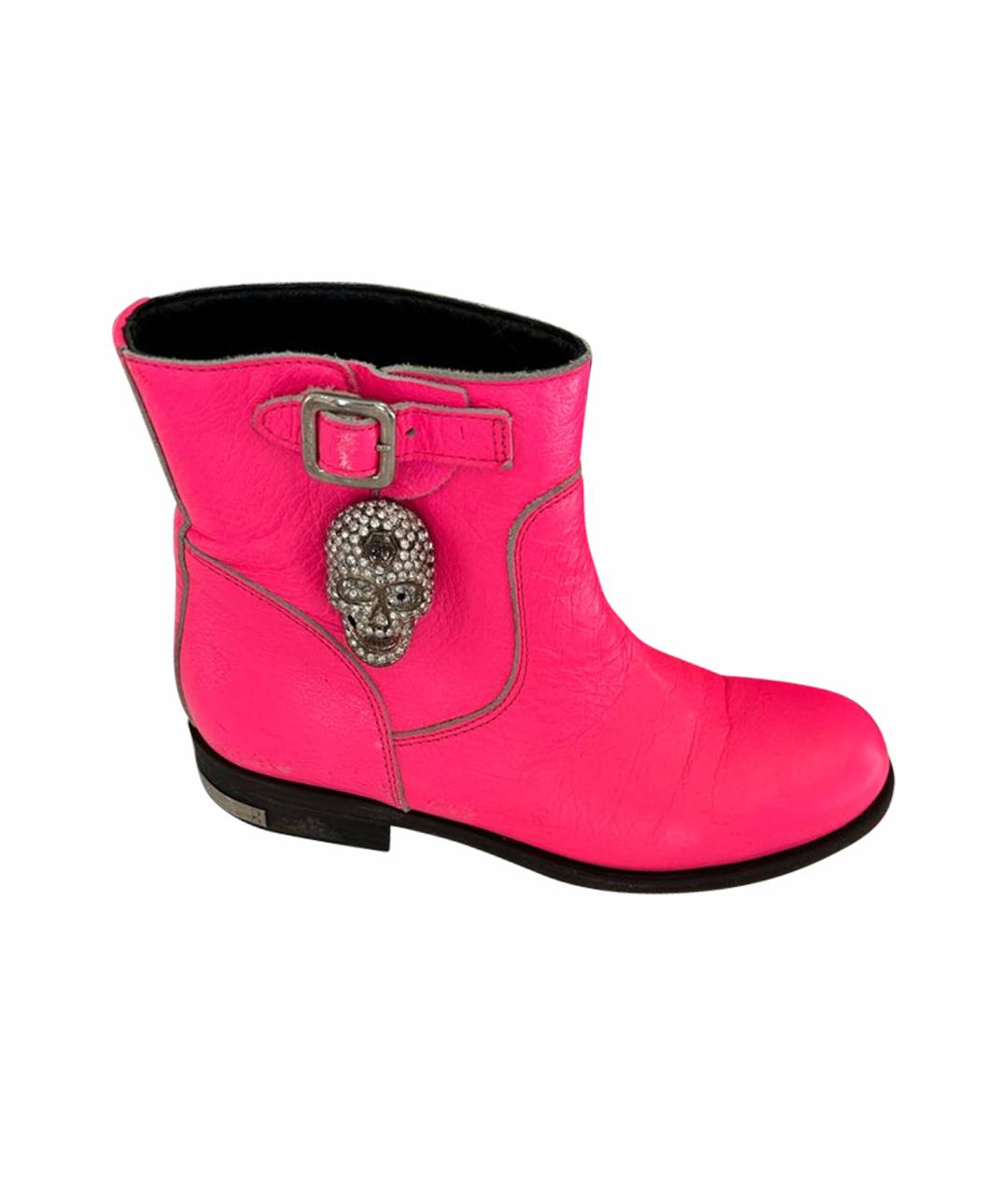 PHILIPP PLEIN Фуксия кожаные полусапоги, фото 1