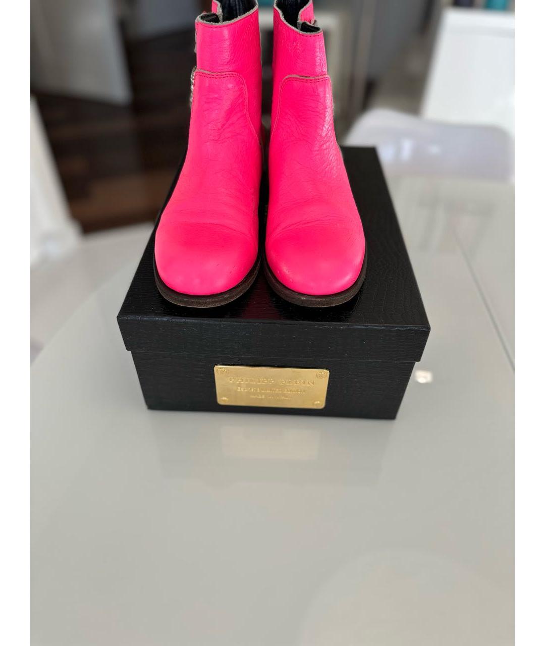 PHILIPP PLEIN Фуксия кожаные полусапоги, фото 4