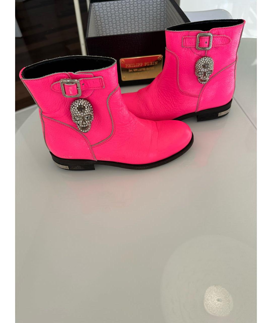 PHILIPP PLEIN Фуксия кожаные полусапоги, фото 5