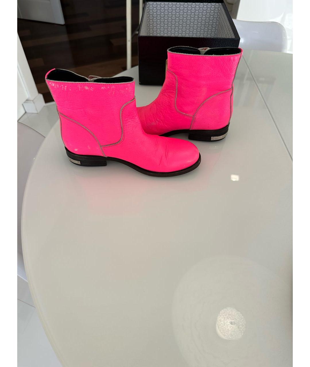 PHILIPP PLEIN Фуксия кожаные полусапоги, фото 2