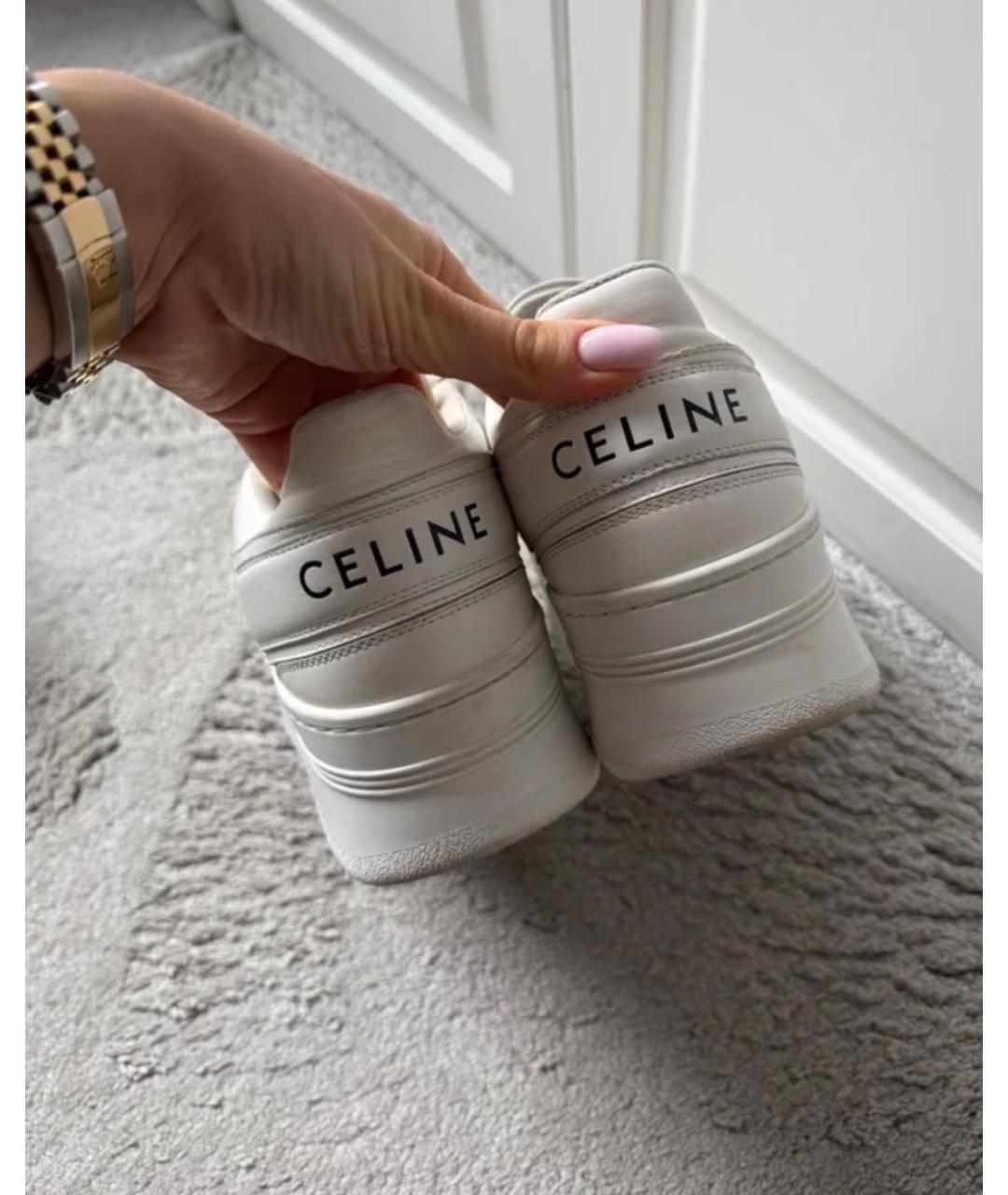 CELINE Белые кожаные кроссовки, фото 4