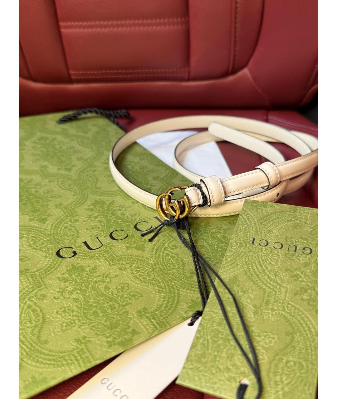 GUCCI Белый ремень из лакированной кожи, фото 7