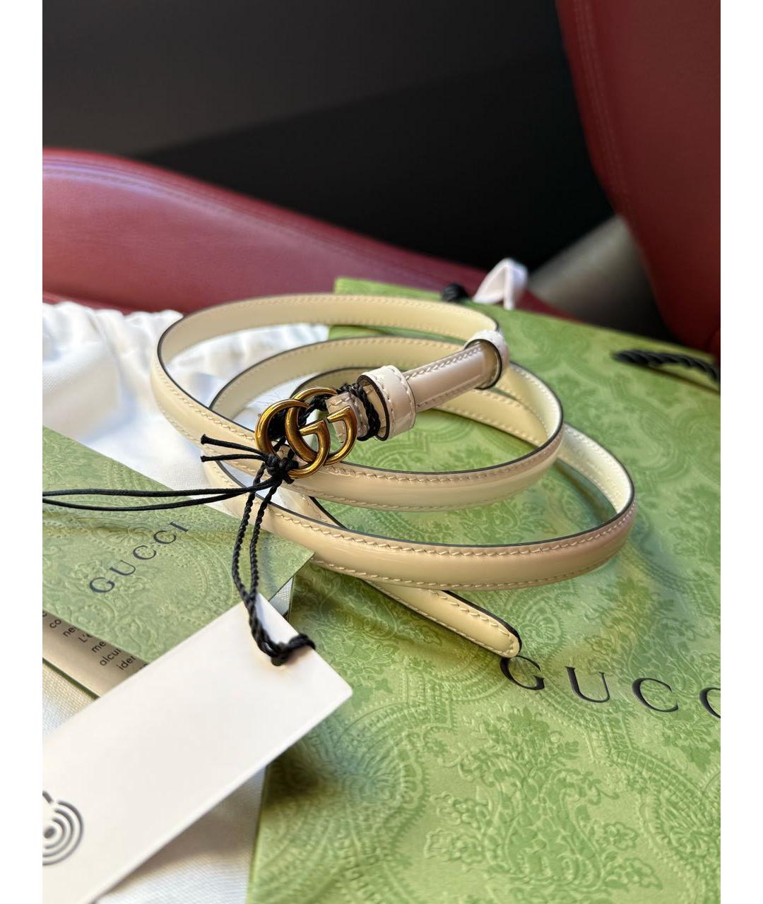 GUCCI Белый ремень из лакированной кожи, фото 4