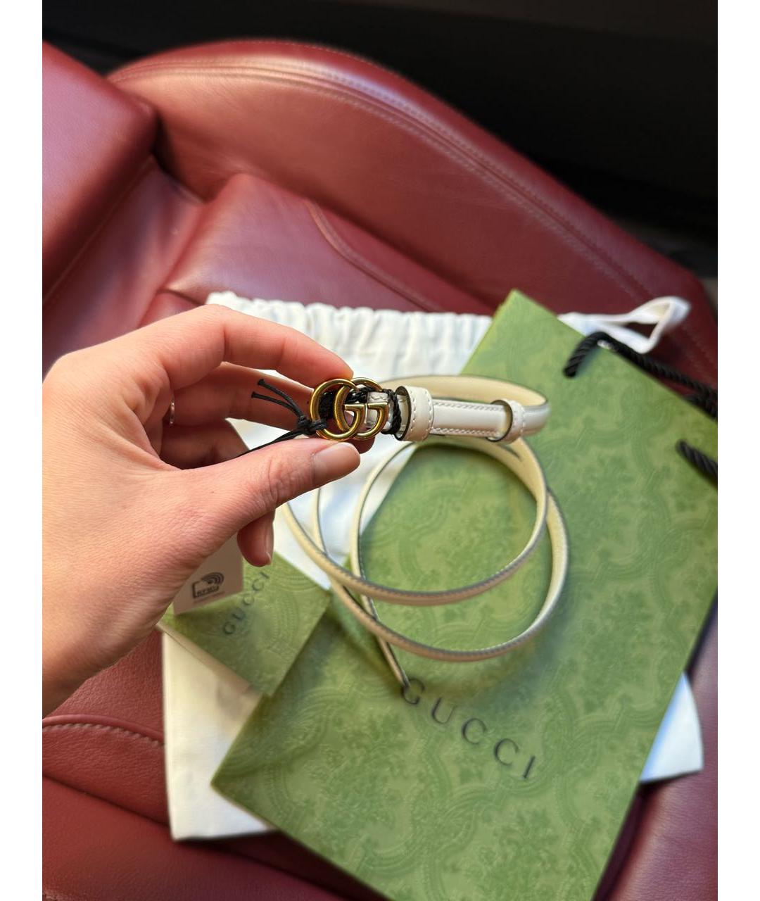 GUCCI Белый ремень из лакированной кожи, фото 5