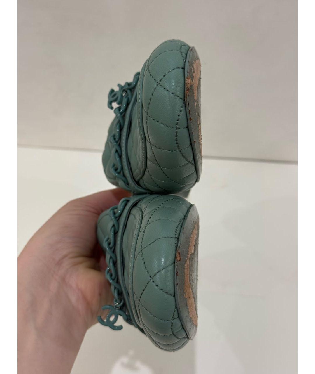 CHANEL Бирюзовые кожаные лоферы, фото 2