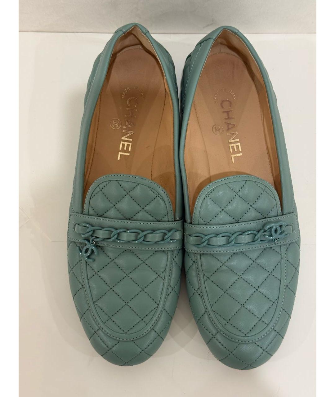 CHANEL Бирюзовые кожаные лоферы, фото 5