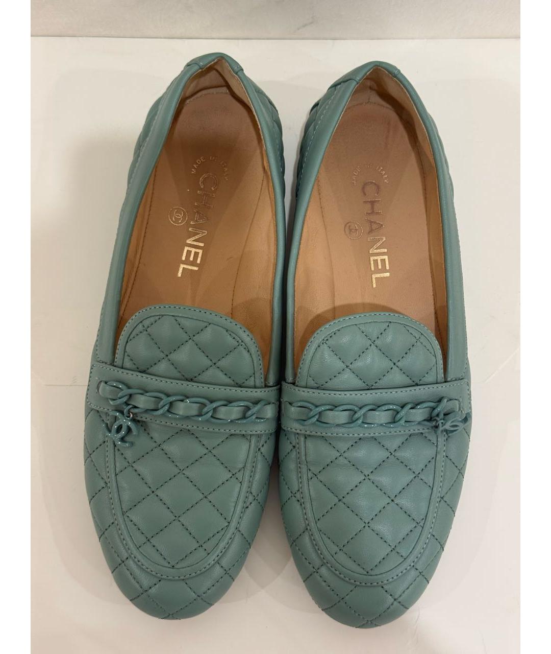 CHANEL Бирюзовые кожаные лоферы, фото 4