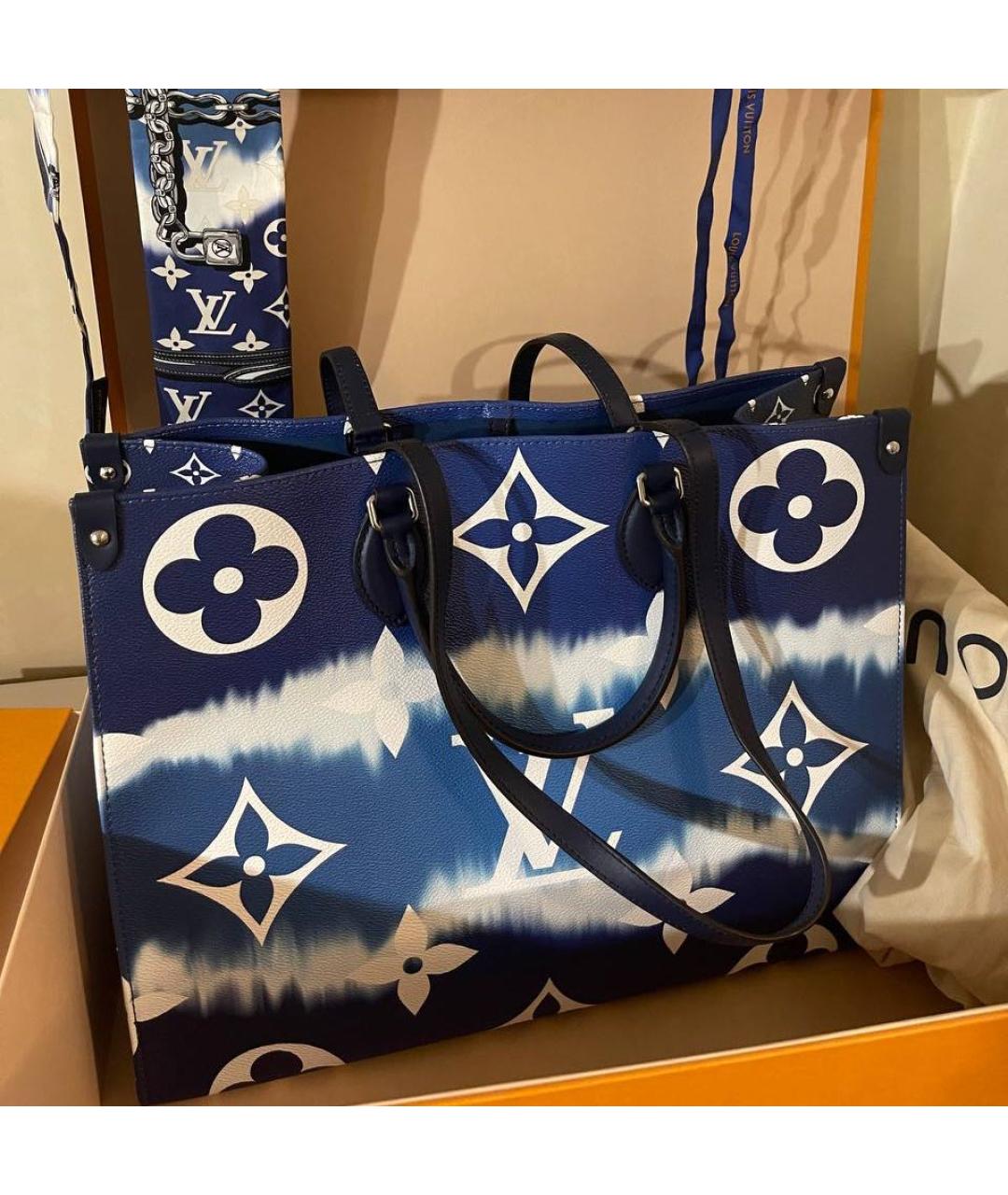 LOUIS VUITTON Синяя кожаная сумка тоут, фото 9