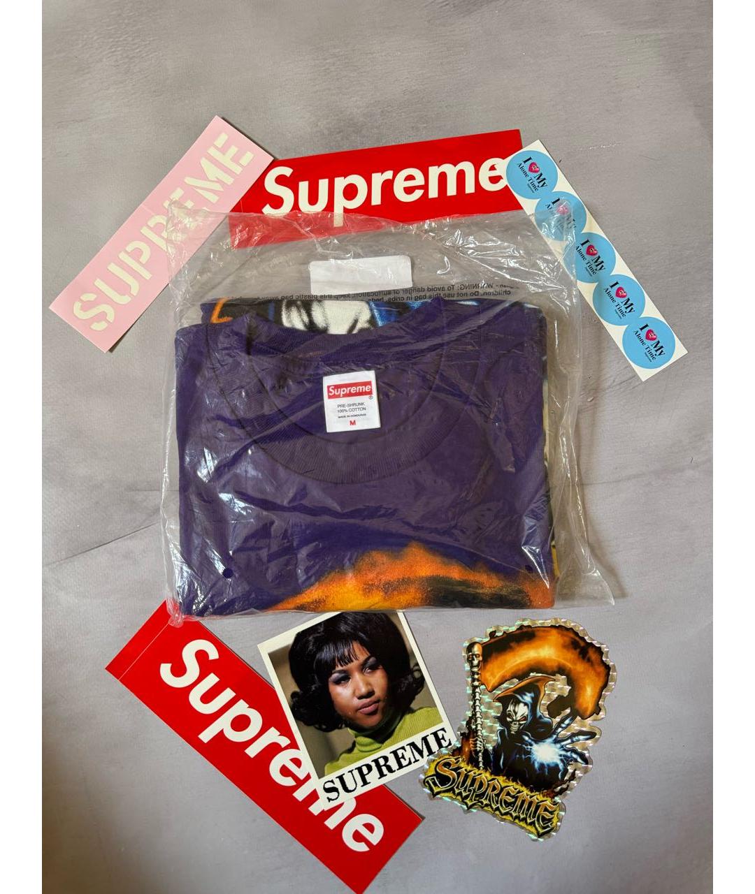 SUPREME Фиолетовая хлопковая футболка, фото 3