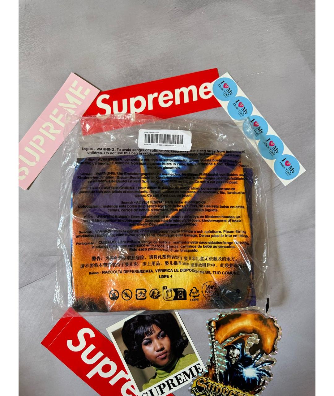 SUPREME Фиолетовая хлопковая футболка, фото 4
