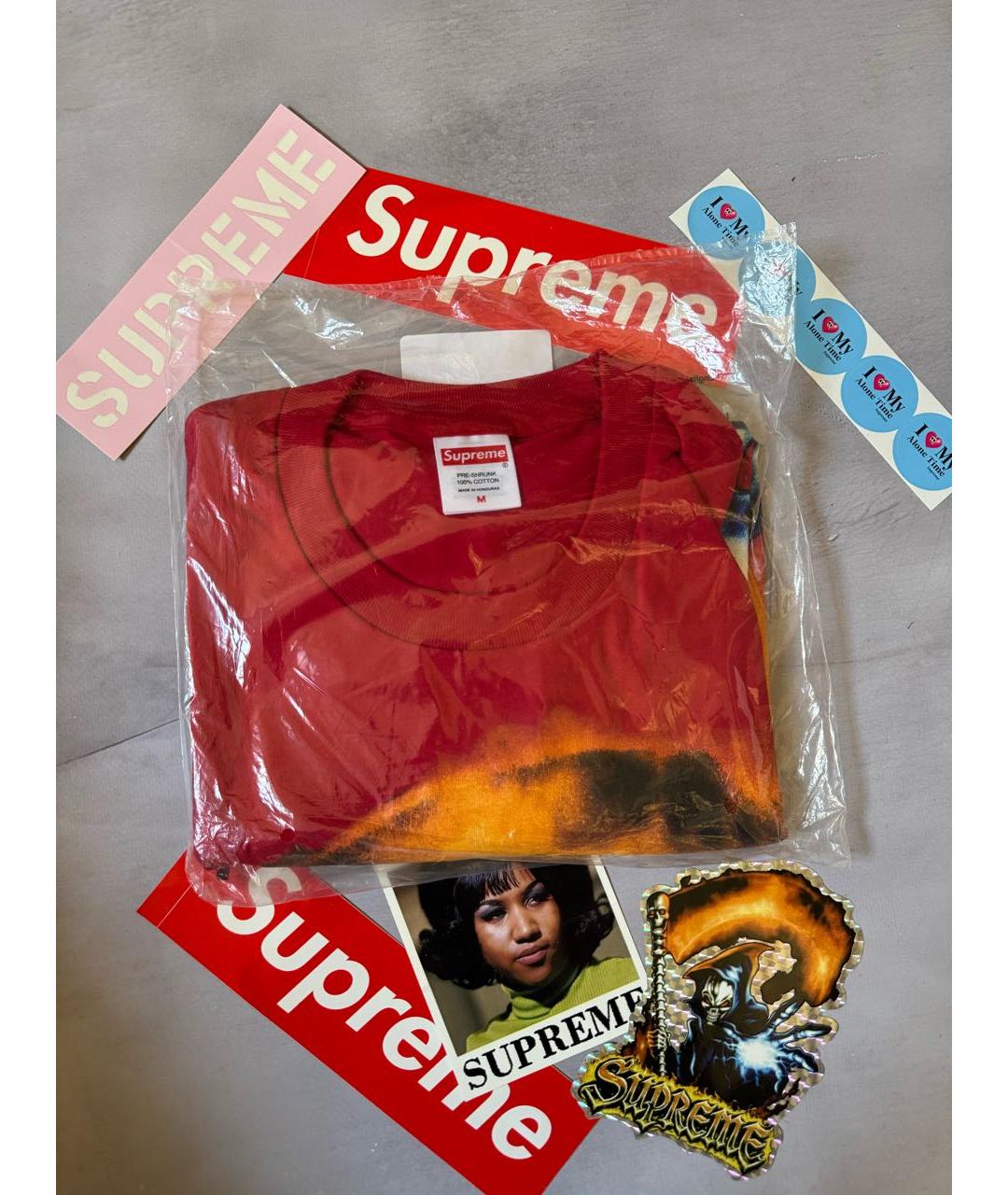 SUPREME Красная хлопковая футболка, фото 3
