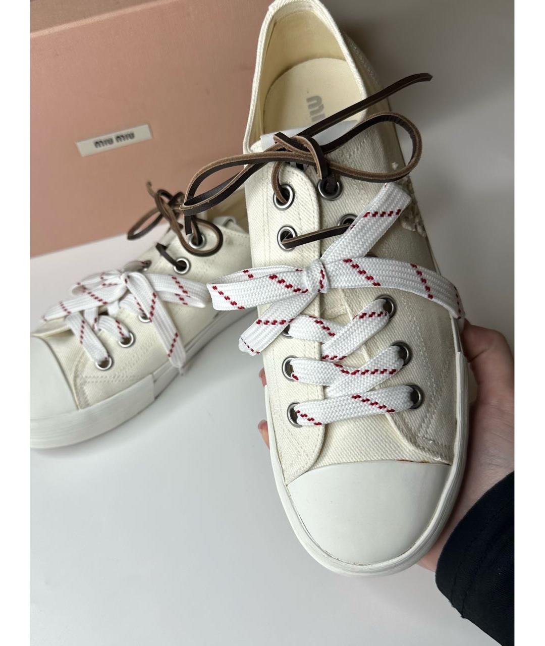 MIU MIU Бежевые текстильные кеды, фото 4