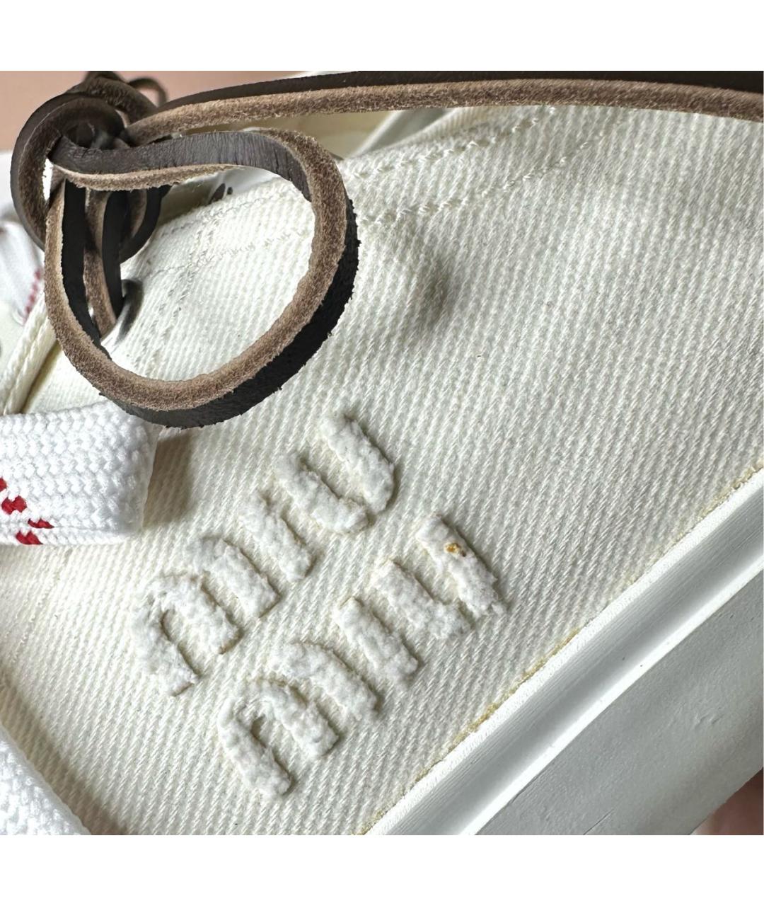 MIU MIU Бежевые текстильные кеды, фото 2