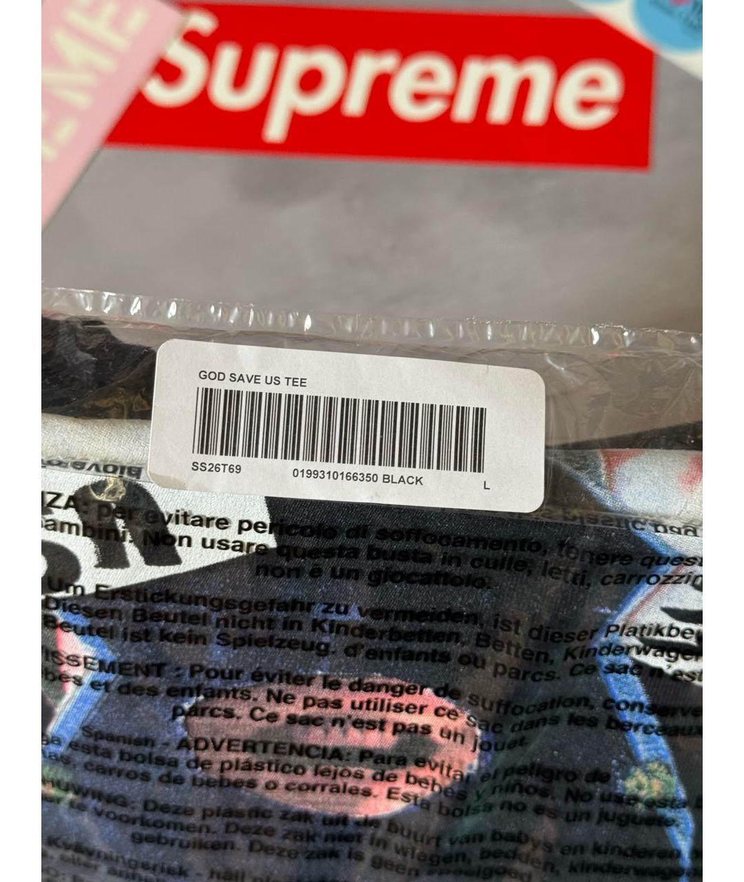 SUPREME Черная хлопковая футболка, фото 5
