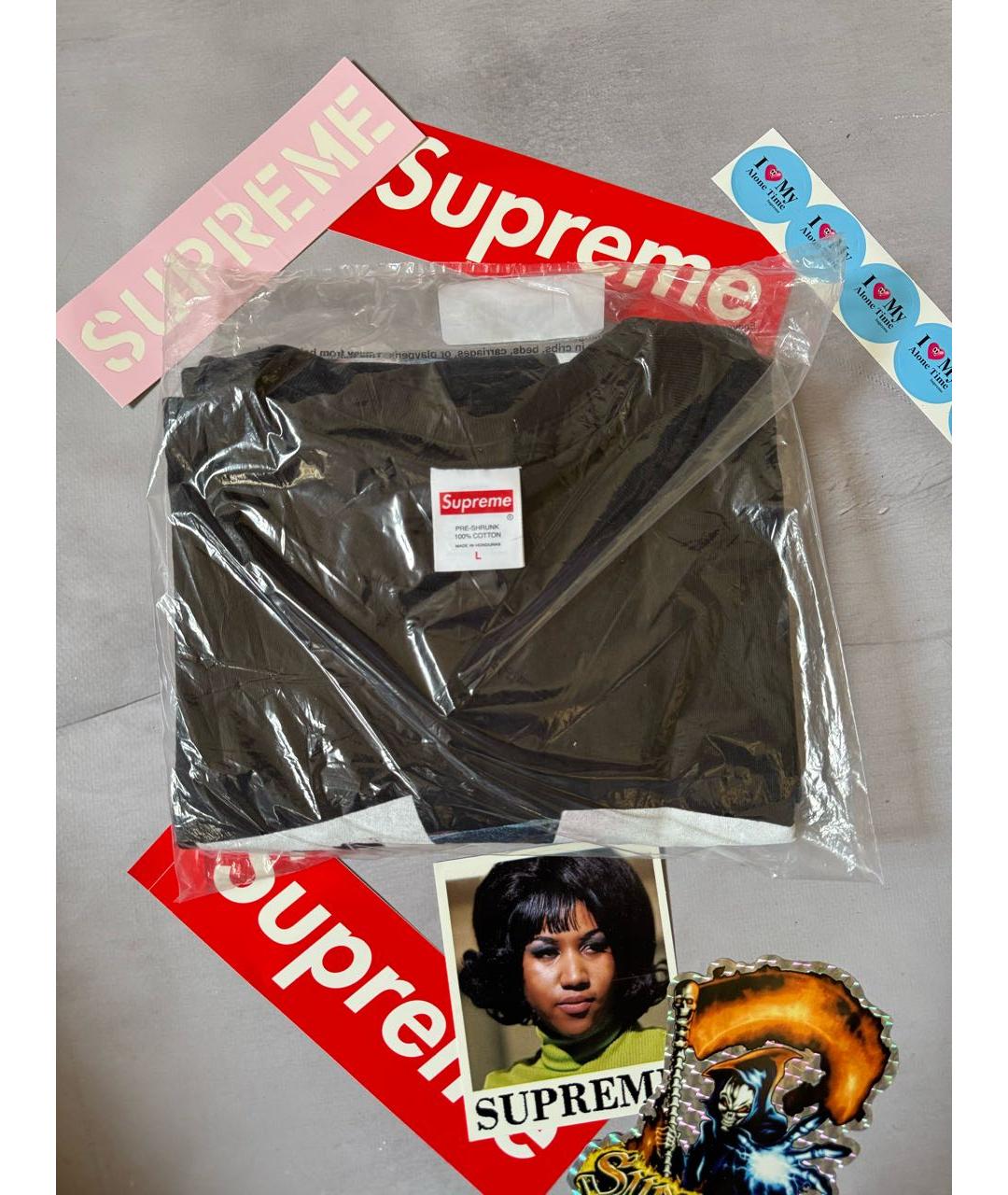 SUPREME Черная хлопковая футболка, фото 3