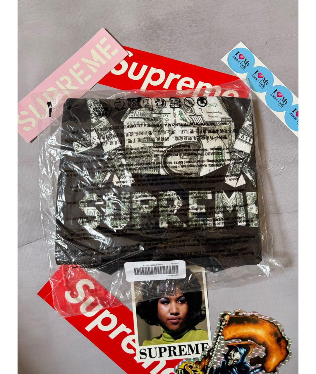SUPREME Черная хлопковая футболка, фото 3