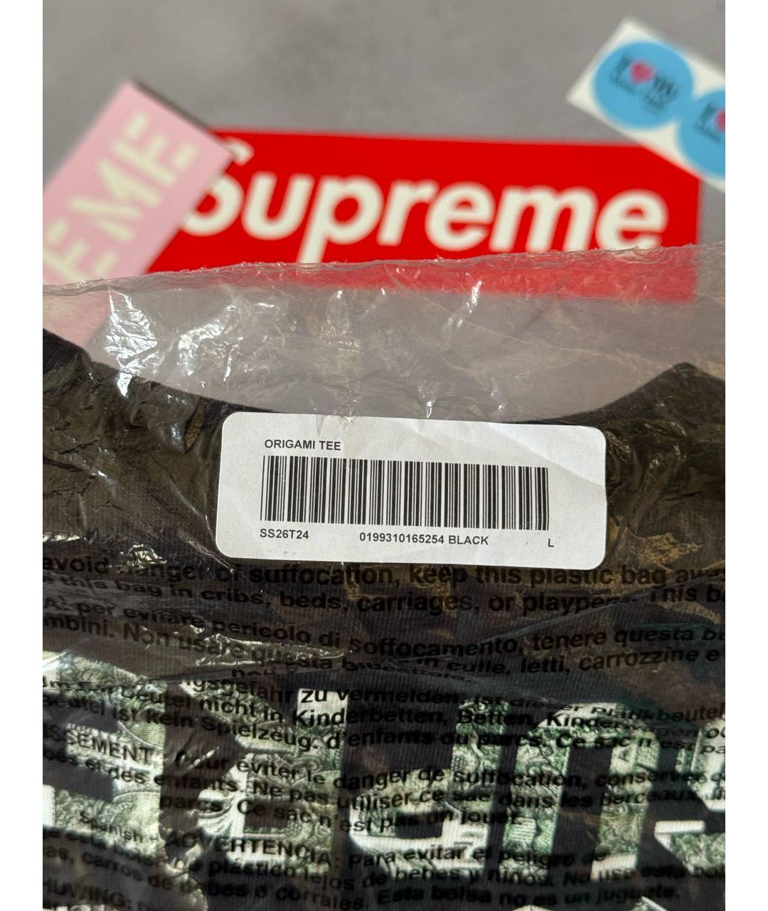 SUPREME Черная хлопковая футболка, фото 4