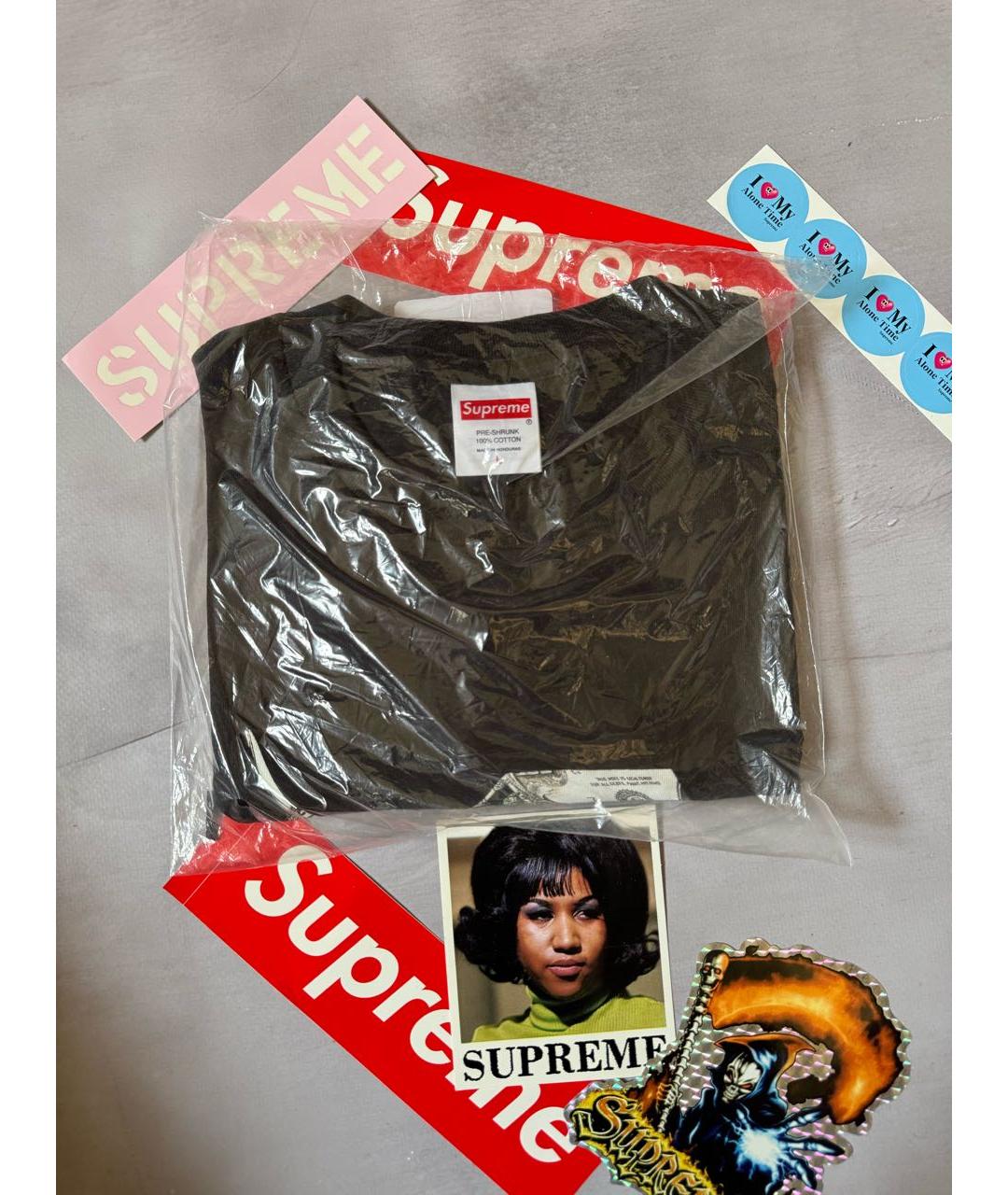 SUPREME Черная хлопковая футболка, фото 2
