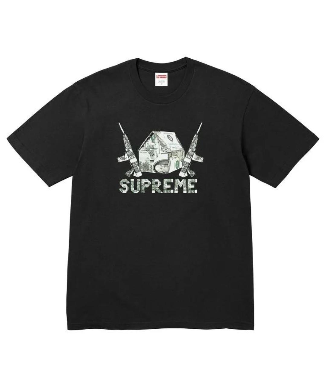 SUPREME Черная хлопковая футболка, фото 1