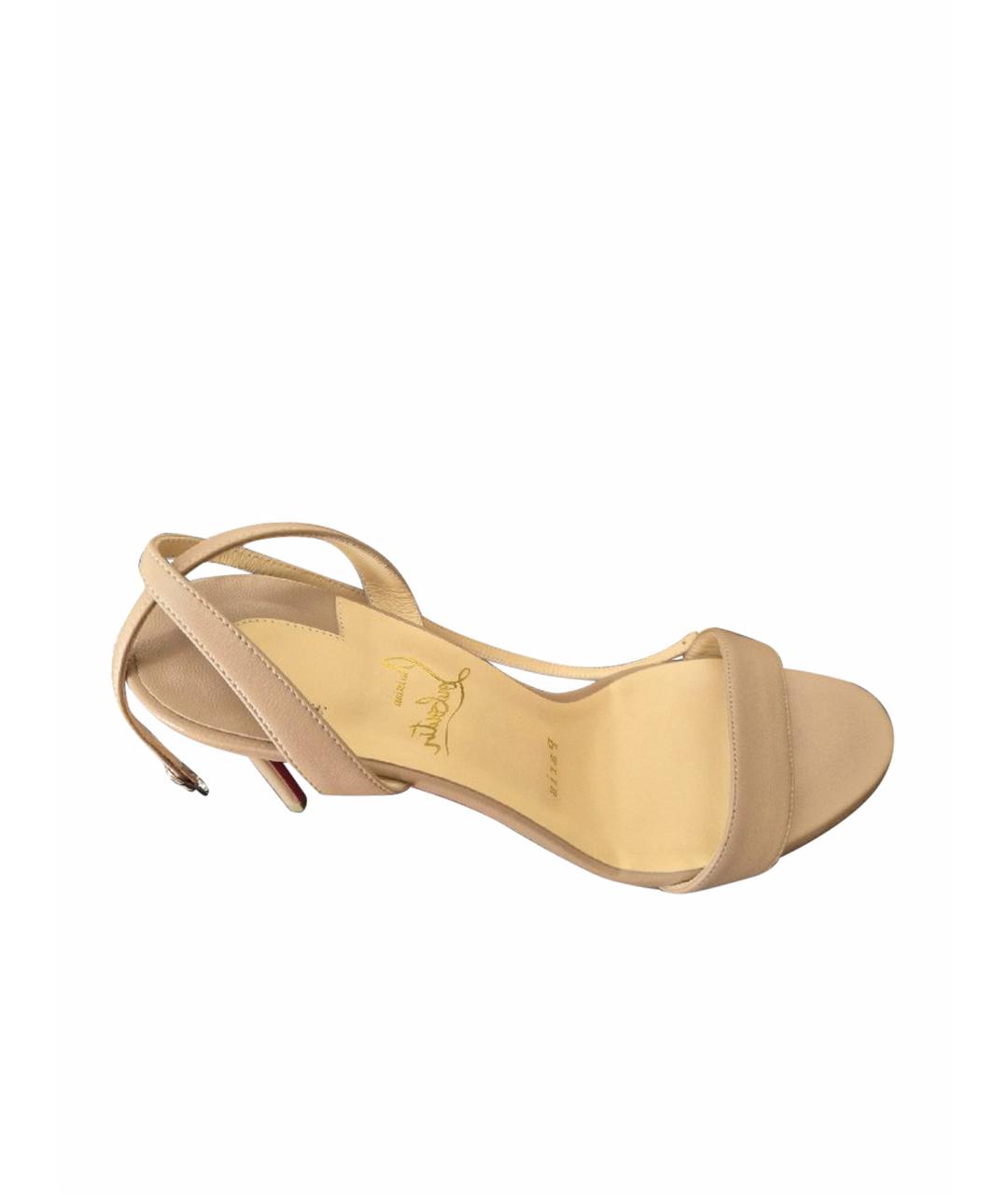CHRISTIAN LOUBOUTIN Бежевые кожаные босоножки, фото 1