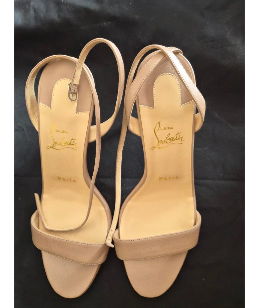 CHRISTIAN LOUBOUTIN Бежевые кожаные босоножки, фото 2