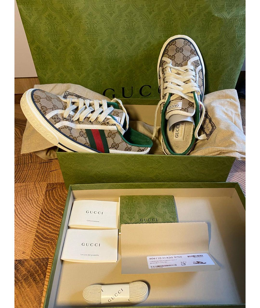 GUCCI Бежевые текстильные кеды, фото 2