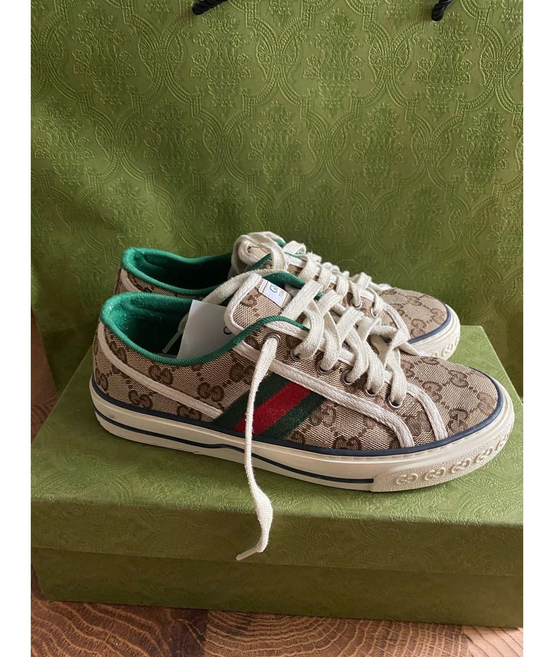 GUCCI Бежевые текстильные кеды, фото 6