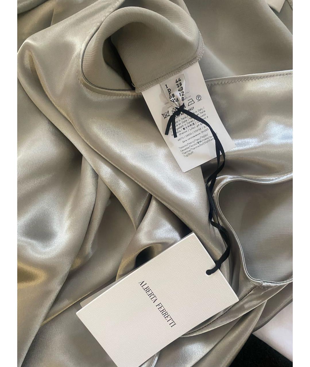 ALBERTA FERRETTI Серебряное вискозное повседневное платье, фото 4