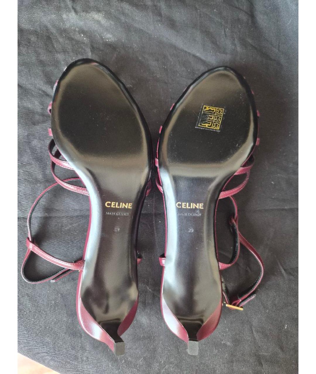 CELINE Бордовые кожаные босоножки, фото 5