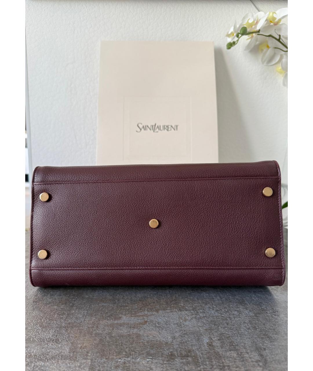 SAINT LAURENT Бордовая кожаная сумка с короткими ручками, фото 6