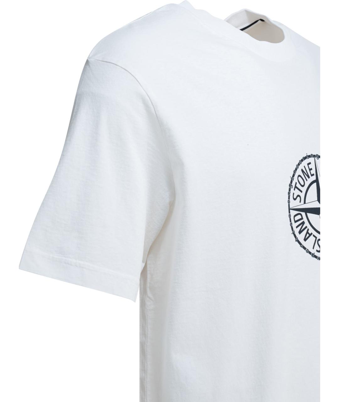 STONE ISLAND Белая хлопковая футболка, фото 4