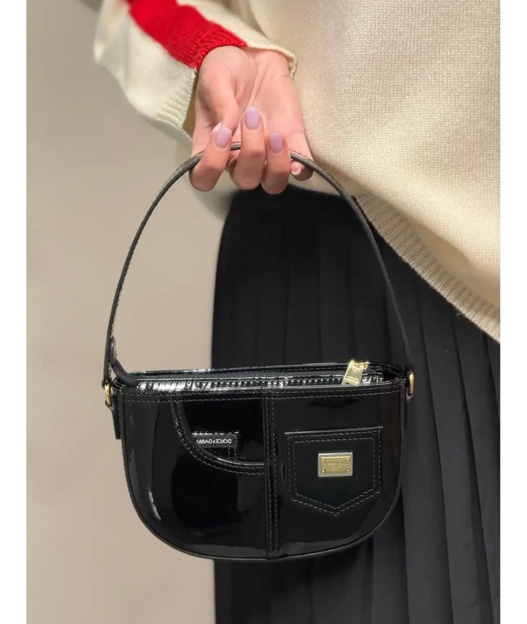 DOLCE&GABBANA Черная сумка с короткими ручками из лакированной кожи, фото 3