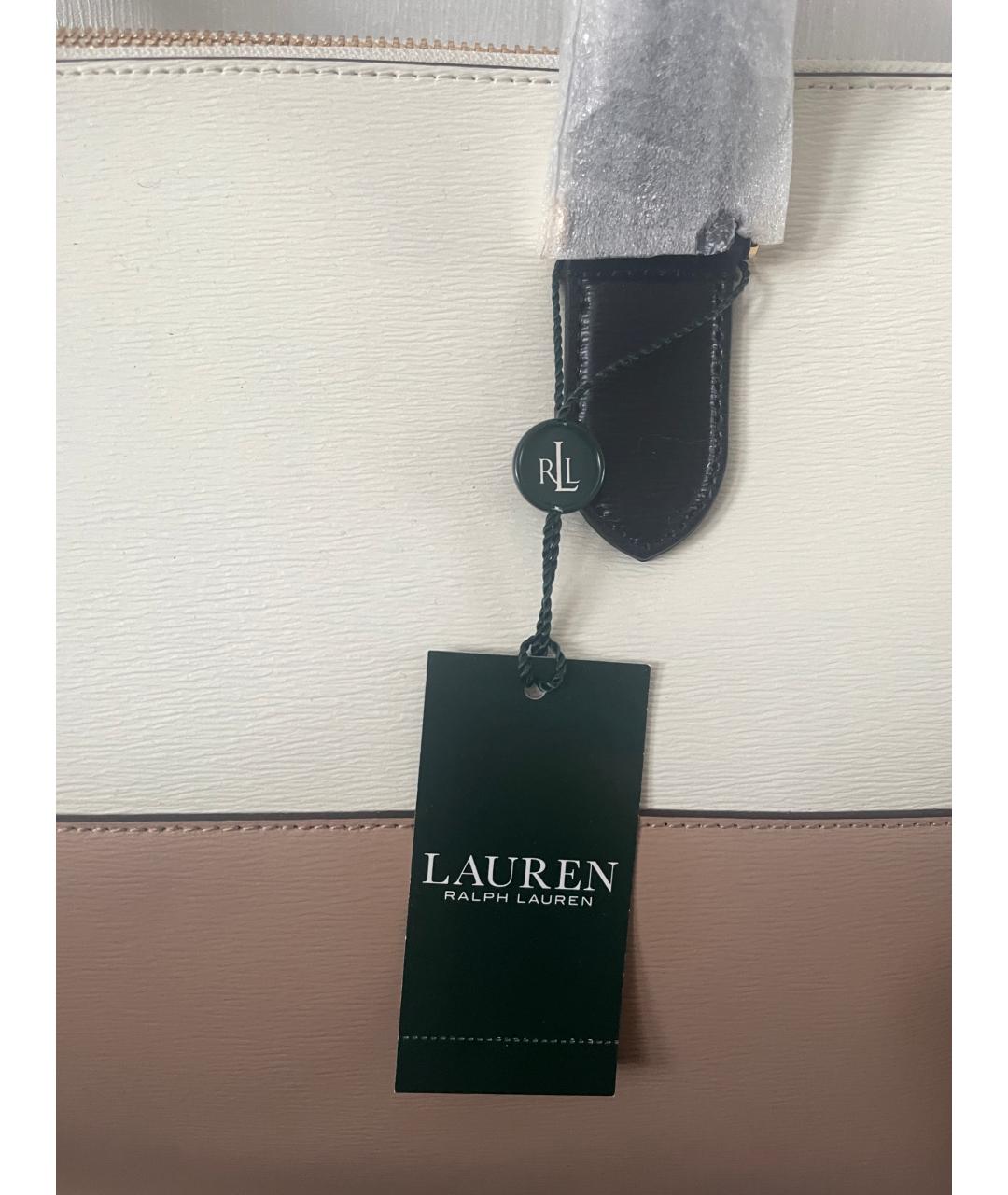 RALPH LAUREN Бежевая кожаная сумка с короткими ручками, фото 5