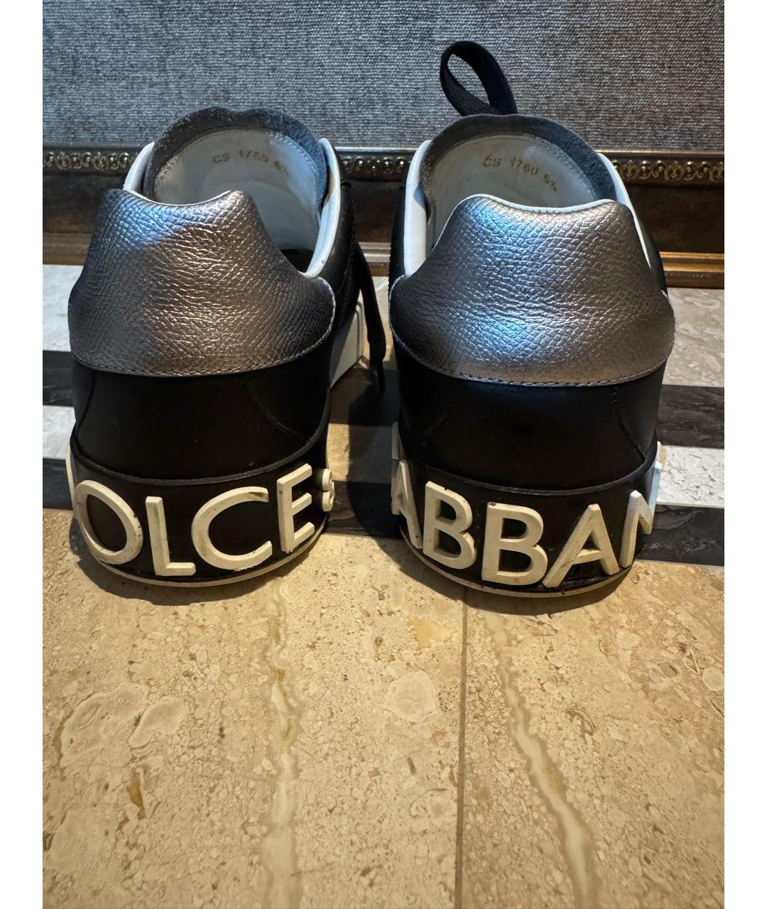 DOLCE&GABBANA Черные кожаные кроссовки, фото 4
