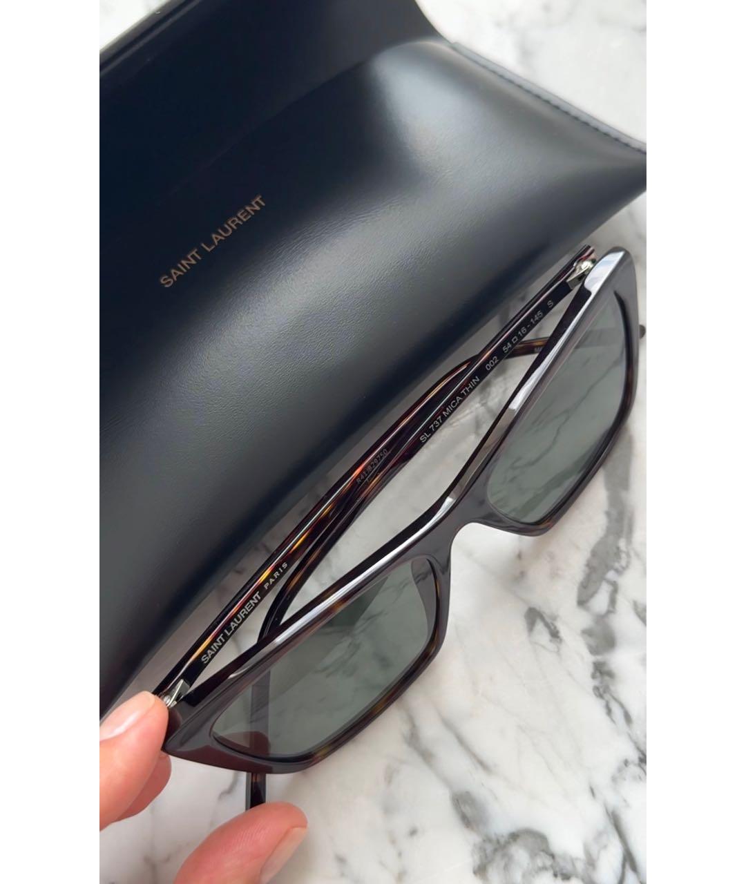 SAINT LAURENT Коричневые пластиковые солнцезащитные очки, фото 7