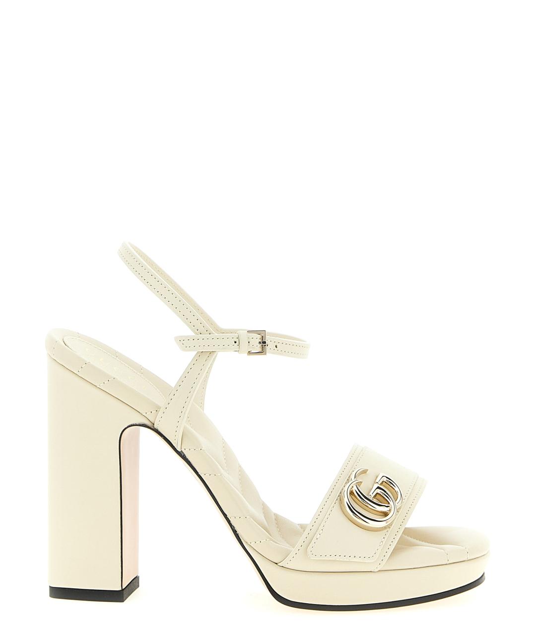 GUCCI Белые кожаные босоножки, фото 1