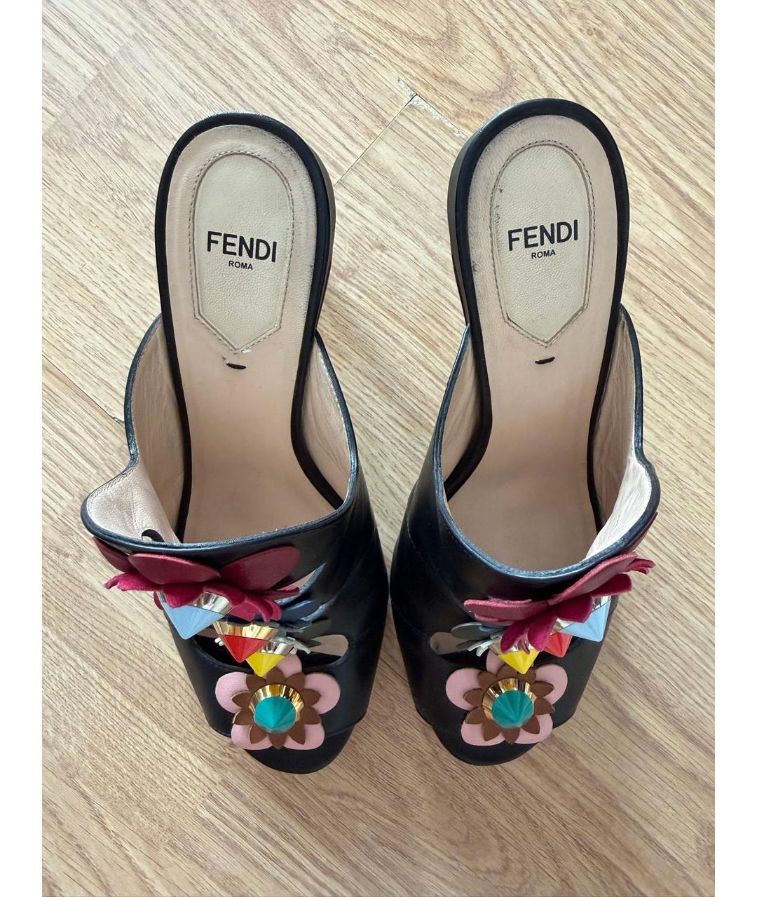 FENDI Черные кожаные мюли, фото 3