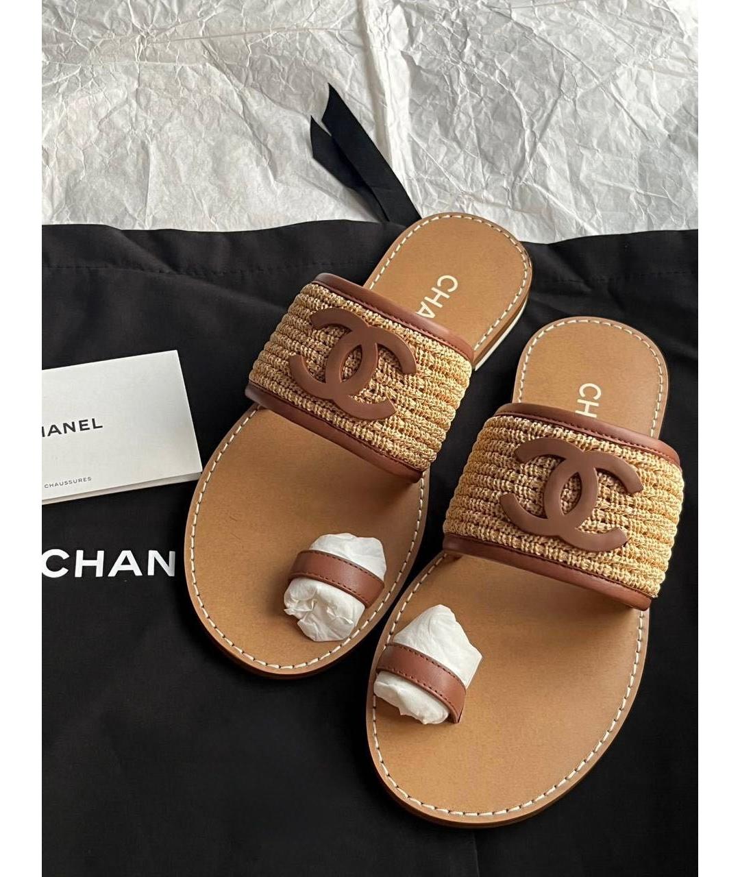 CHANEL Бежевые кожаные сандалии, фото 5