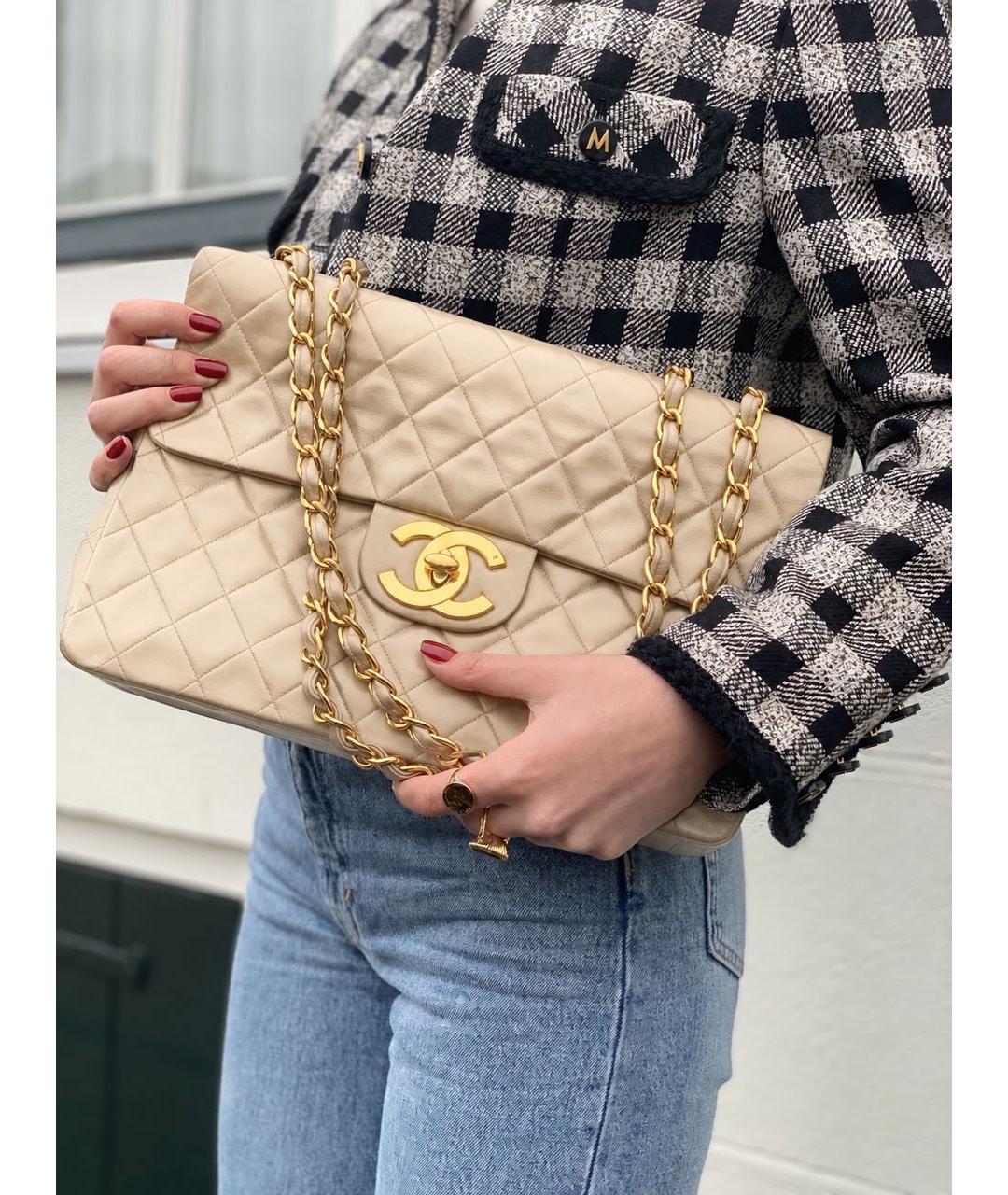 CHANEL Бежевая кожаная сумка через плечо, фото 8